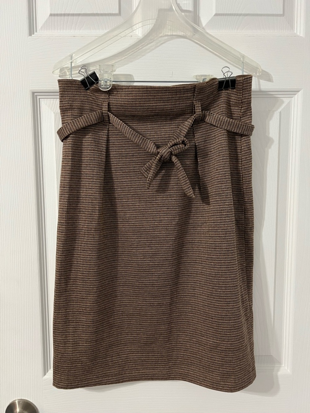 Max Edition Brown Checked Paperbag Waist Pencil Skirt